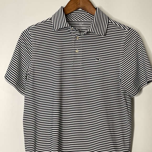 Vineyard Vines Boys Sankaty Blue White Striped Short Sleeve Polo Button Shirt L - Picture 6 of 12